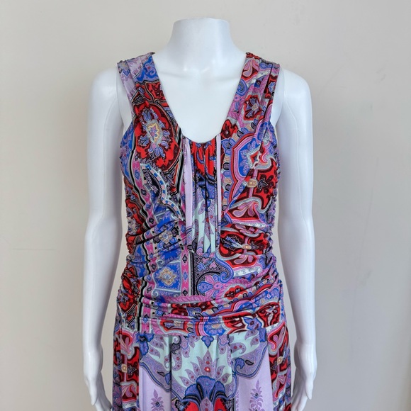 Etro Jersey Paisley Print Sleeveless Dress Multicolor Italy Nylon Sz 44 - Picture 9 of 13